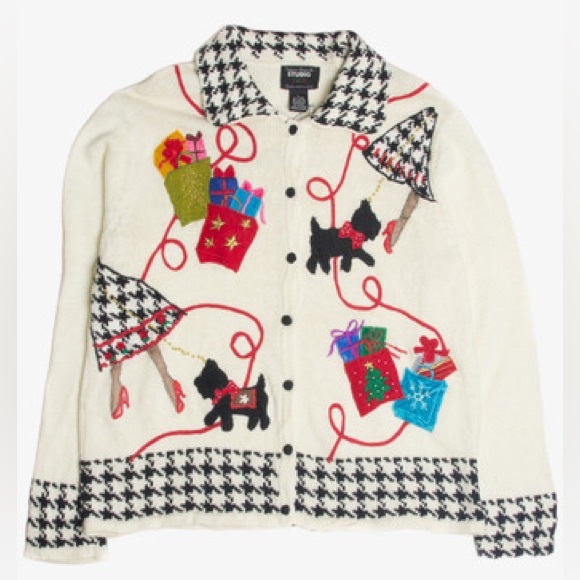 Vintage 90’s DSO Kitsch Christmas Kitschmas Ugly Button Front Cardigan Size L - Picture 1 of 11